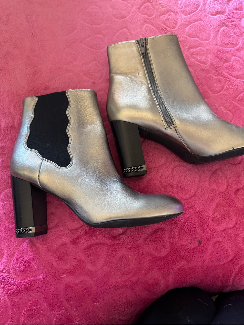 Preston & York Metallic Silver Block Heel Ankle Boots